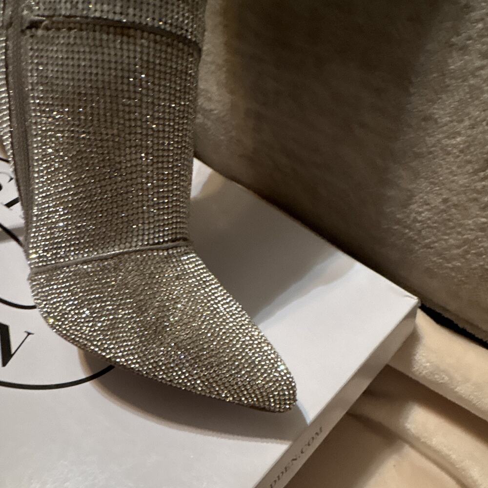Steve Madden Wonders Silver Rhinestone Thigh High Pointed Toe Stiletto Zip 9 - Picture 4 of 5